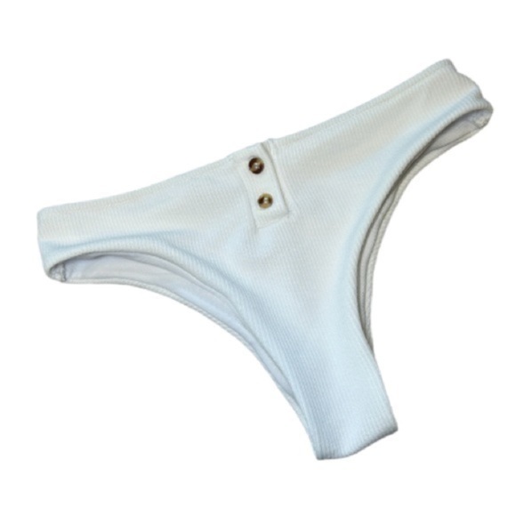 ZAFUL WOMENS WHITE BUTTON CHEEKY BIKINI BOTTOM SWIMWEAR, SIZE 4 - Picture 1 of 3